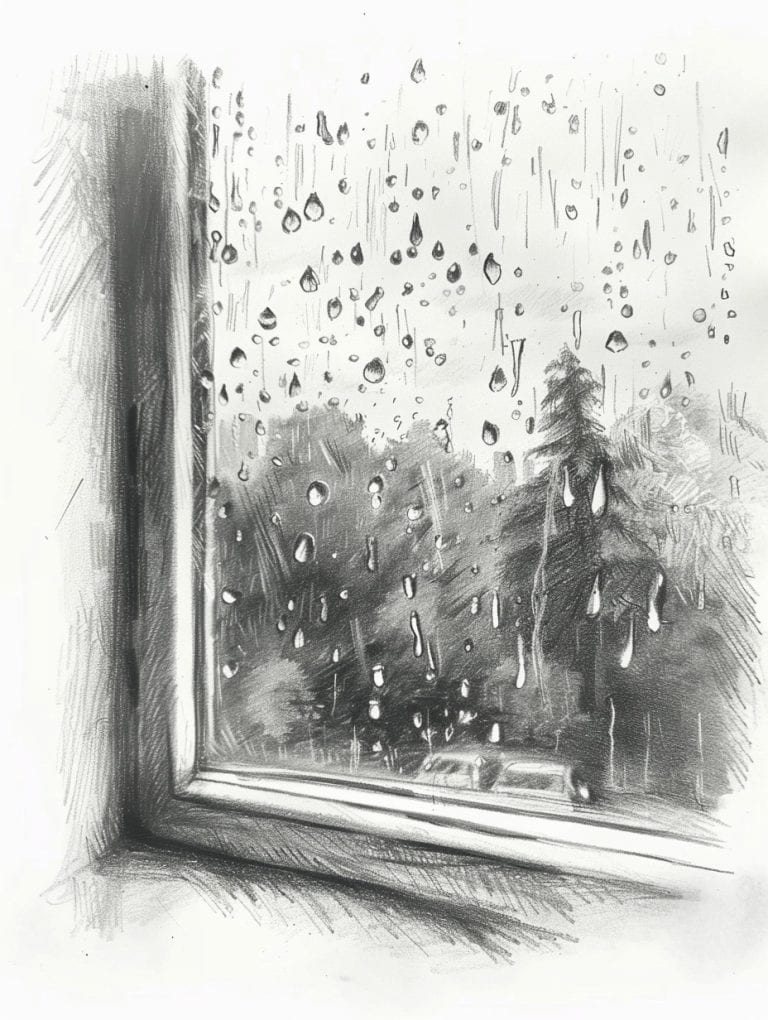 Rain Droplets Rolling On Window