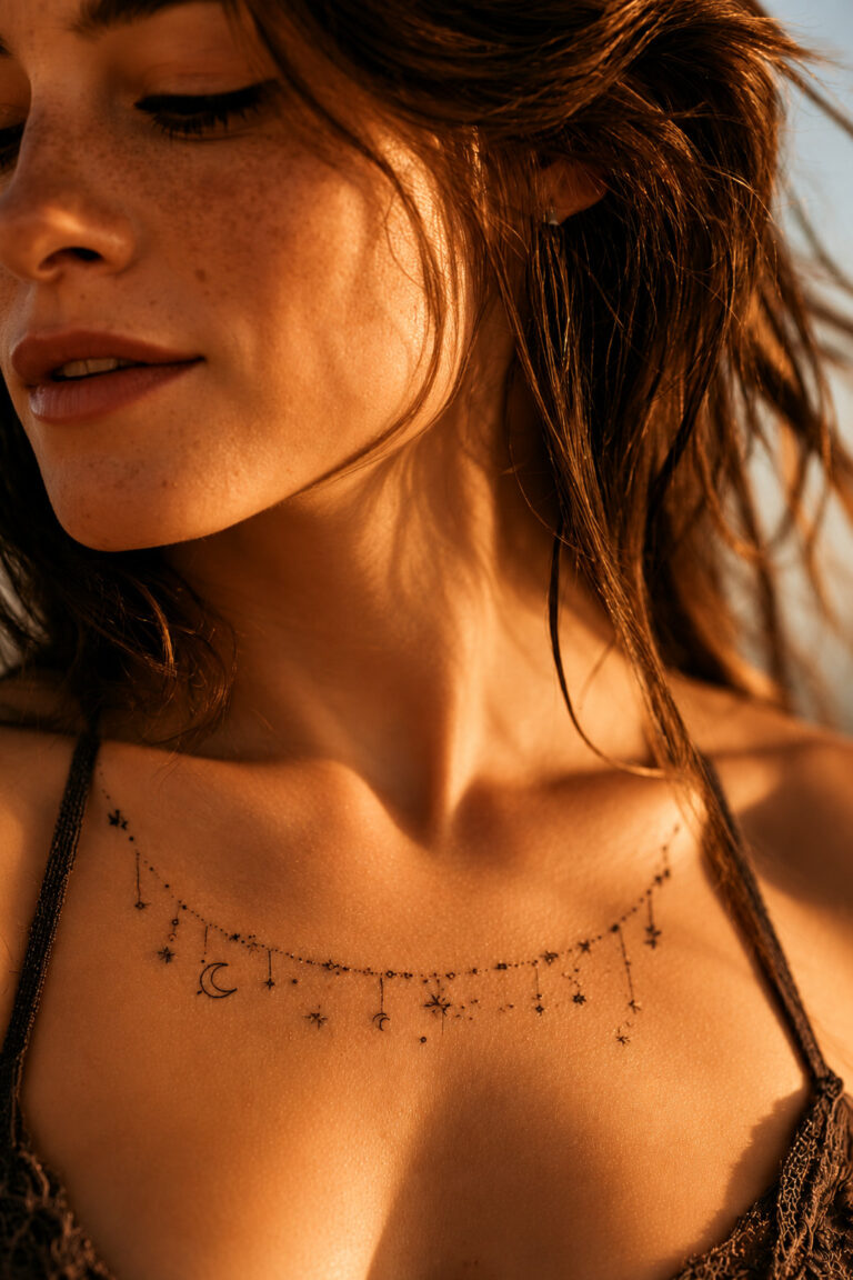 Celestial Collarbone Bone Tattoo