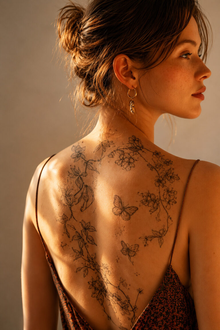 Floral back tattoo