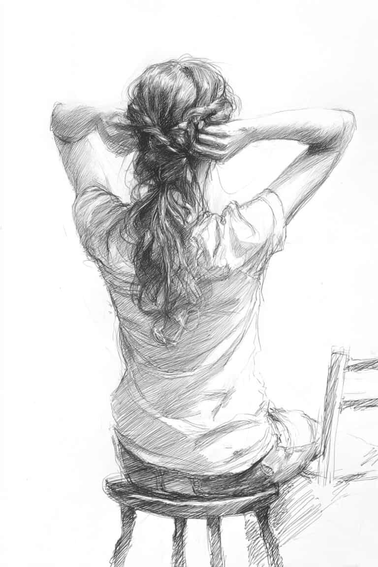 Back view of a person braiding
