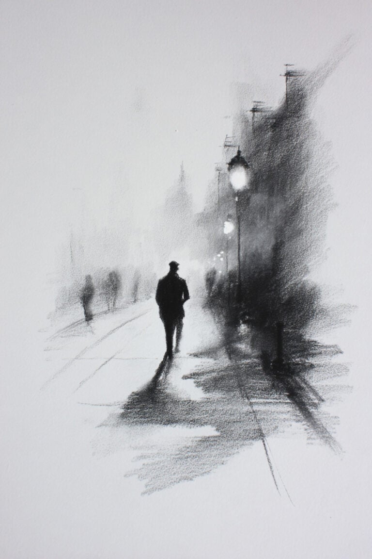 A figure walking through fog