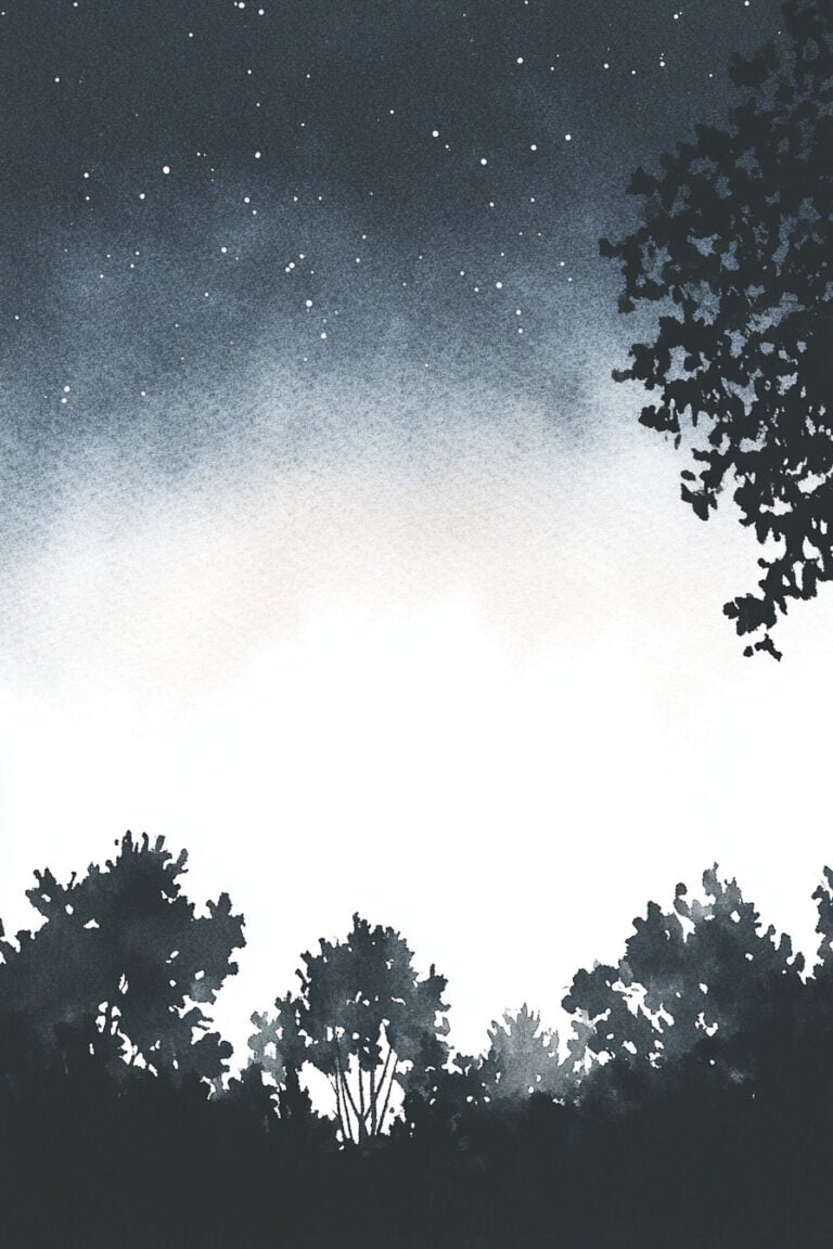 Night Sky with Stars and Silhouetted Trees