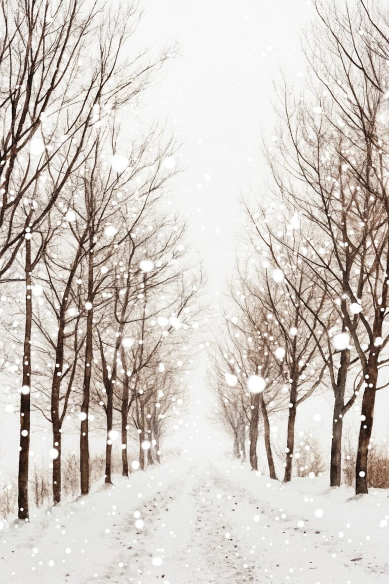 Snowy Forest Path with Bare Trees