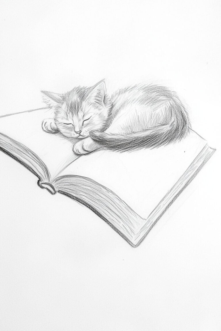 Cat Sleeping on Open Book
