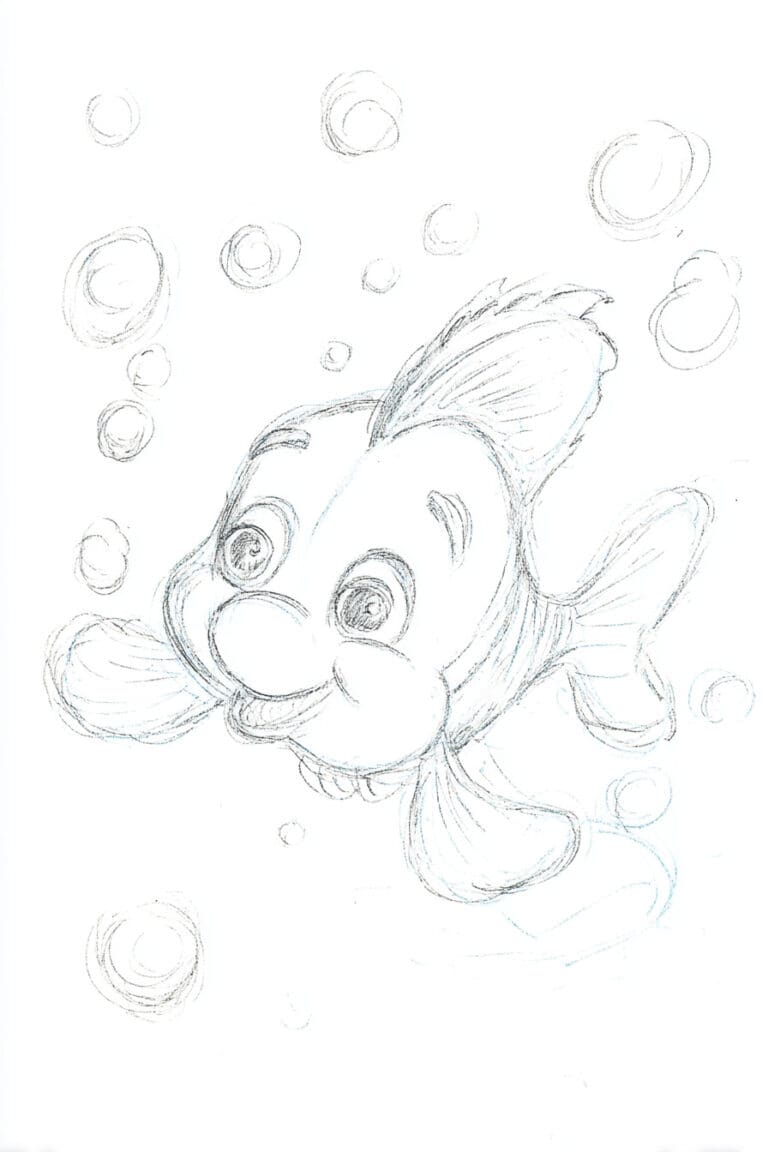 Flounder Swimming with Bubbles
