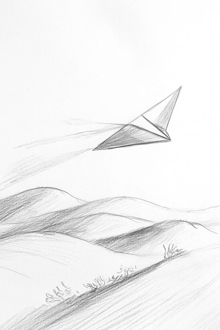 Paper Plane Flying Over Hills
