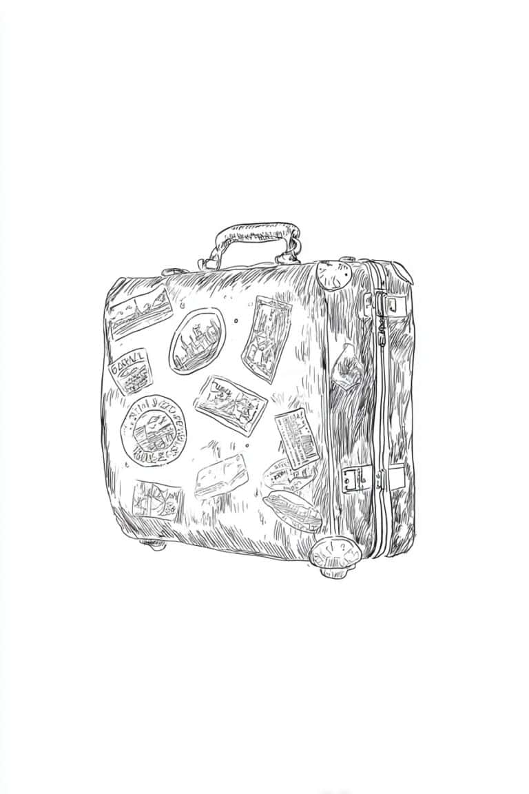 Retro Suitcase with Travel Stickers
