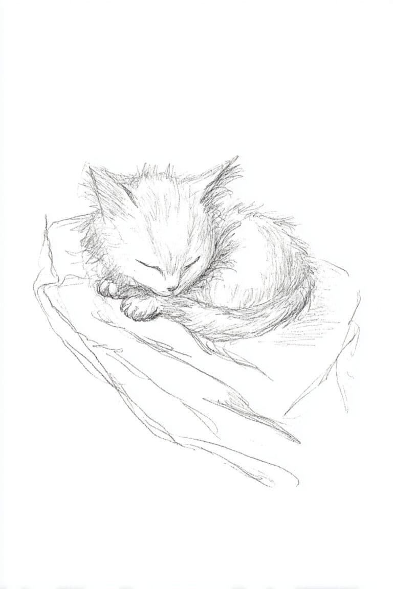 Sleepy Cat Curled Up