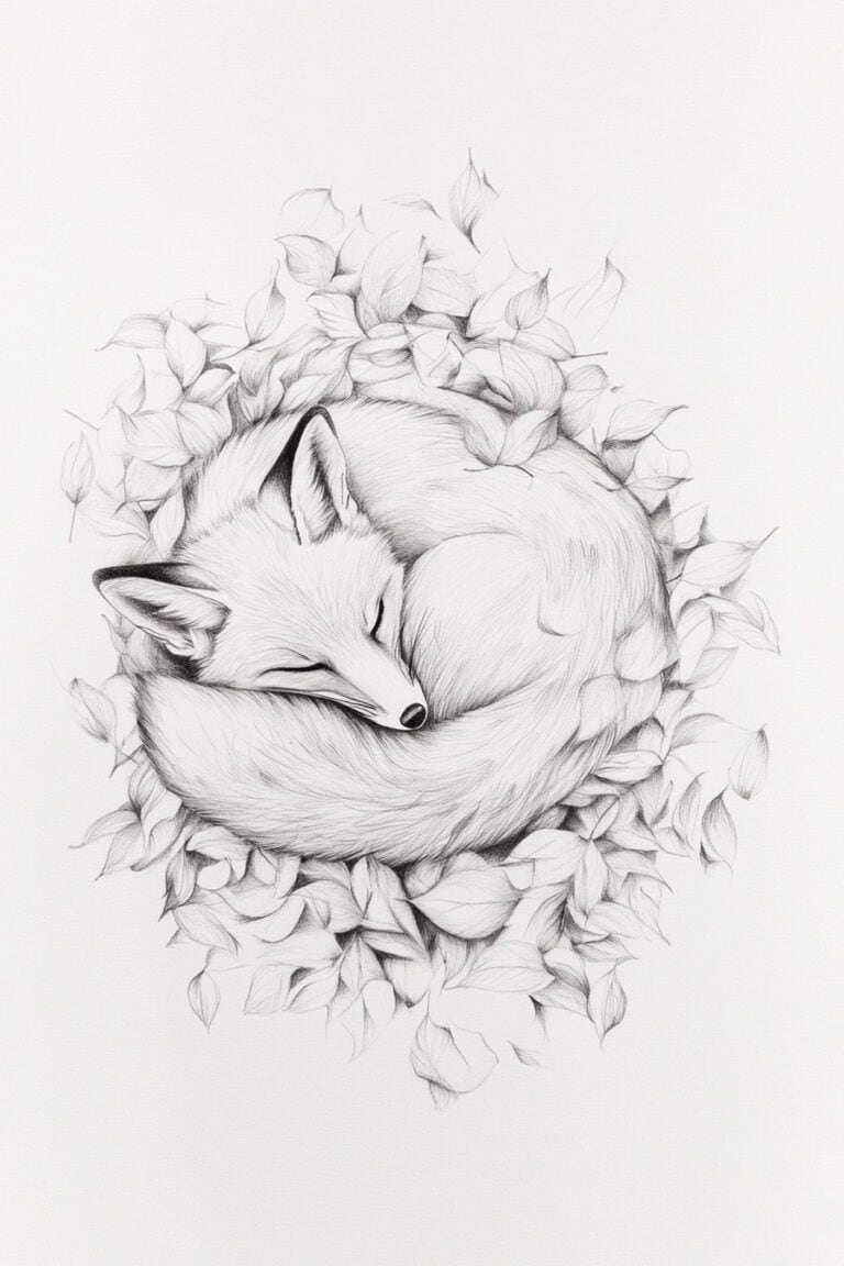 Sleepy Fox In Leaves
