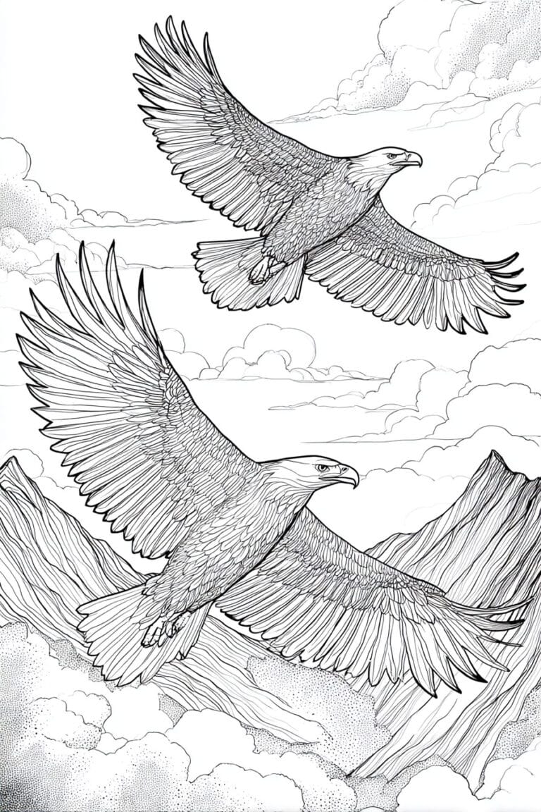 Soaring Eagles in Sky