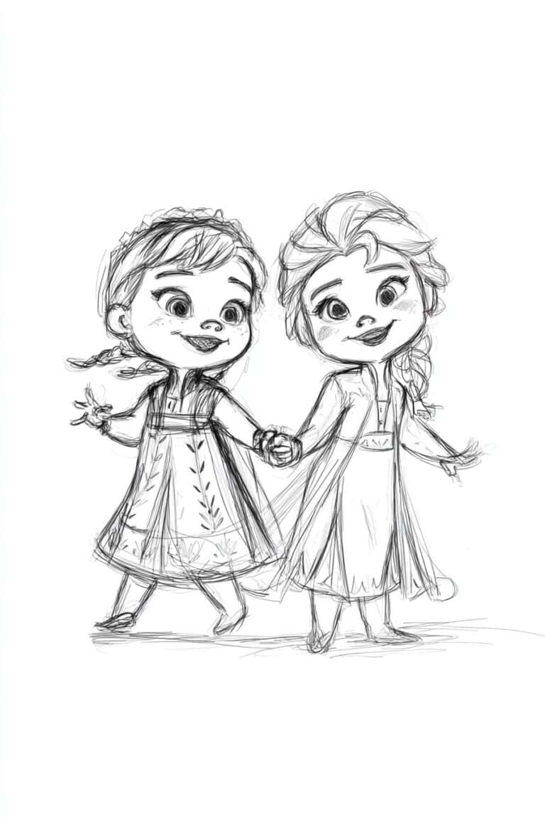 Anna and Elsa Holding Hands