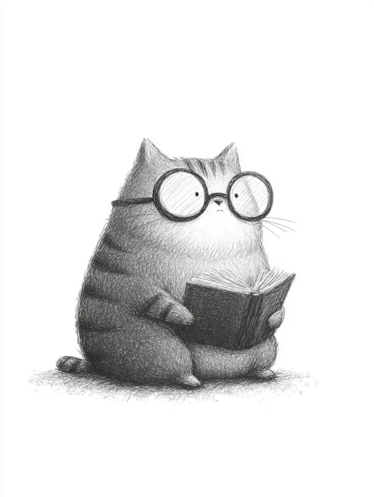 Cozy Reading Cat with Glasses