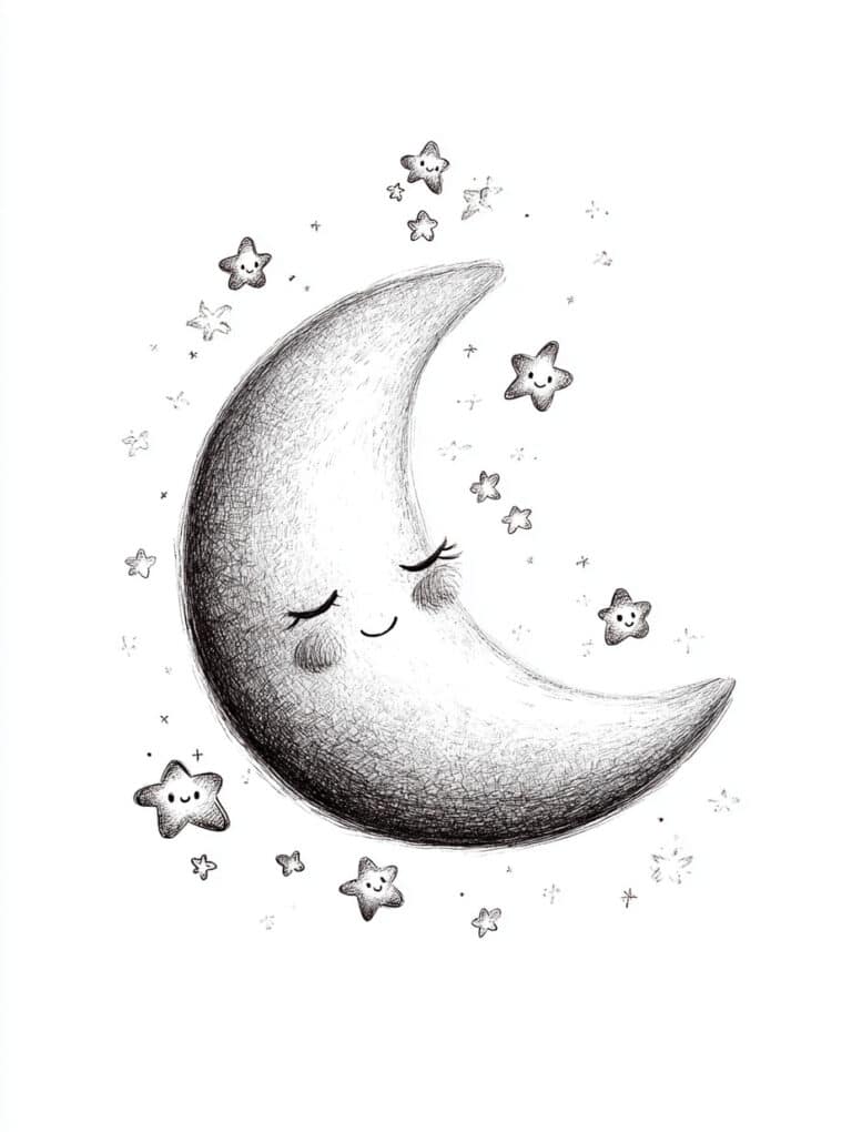 Dreamy Moon and Stars Doodle