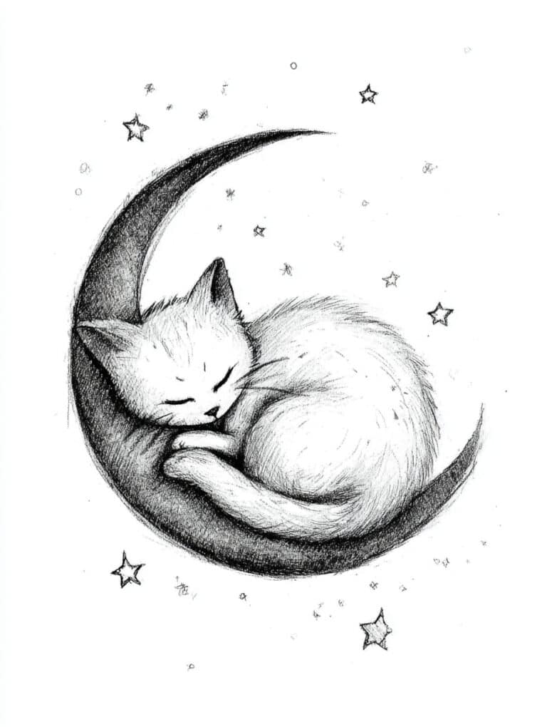 Sleepy Crescent Moon Cat