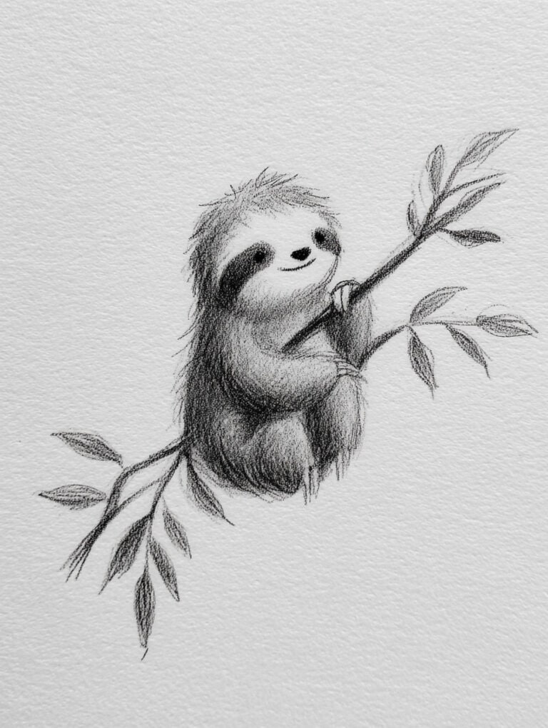Sleepy Sloth Hanging from Branch