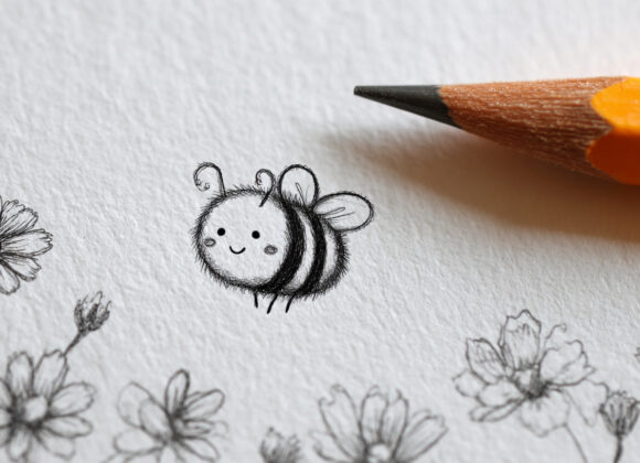 emthehuman1_pencil_next_to_a_drawing_of_A_round_fuzzy_bee_with__0d50c007-8e82-4d69-be47-47f95742da9c
