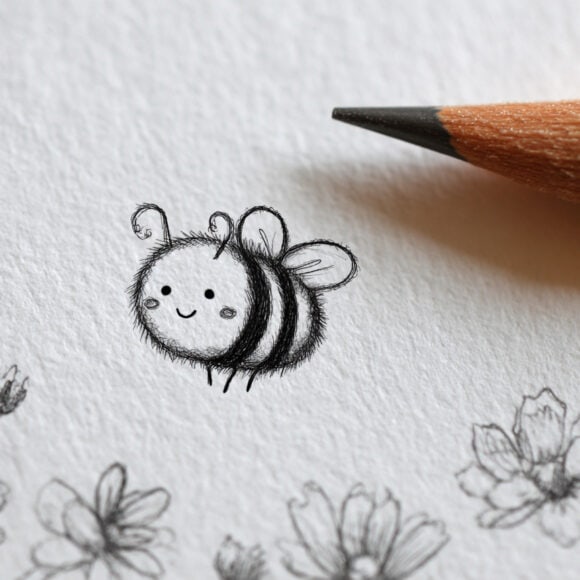 emthehuman1_pencil_next_to_a_drawing_of_A_round_fuzzy_bee_with__0d50c007-8e82-4d69-be47-47f95742da9c