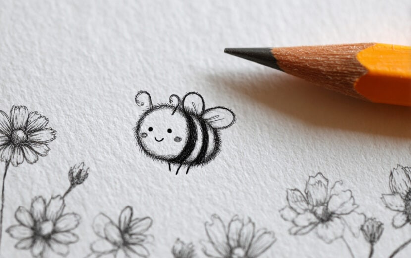 emthehuman1_pencil_next_to_a_drawing_of_A_round_fuzzy_bee_with__0d50c007-8e82-4d69-be47-47f95742da9c