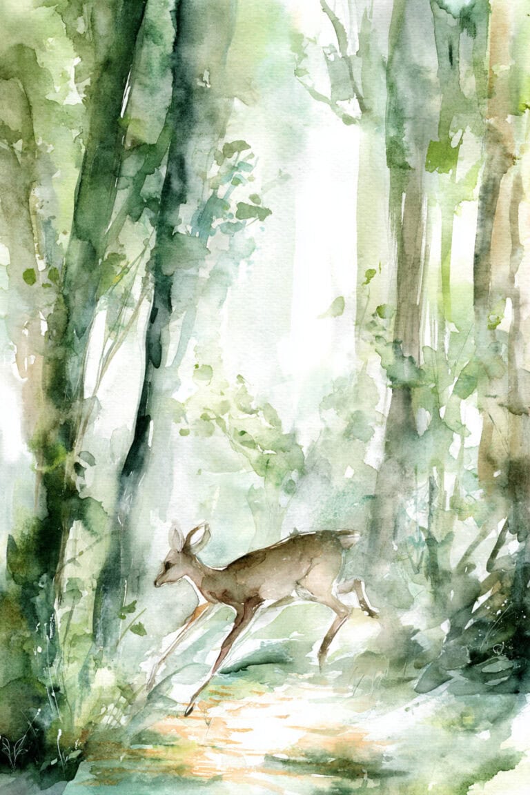 2. Dancing Deer in Misty Forest