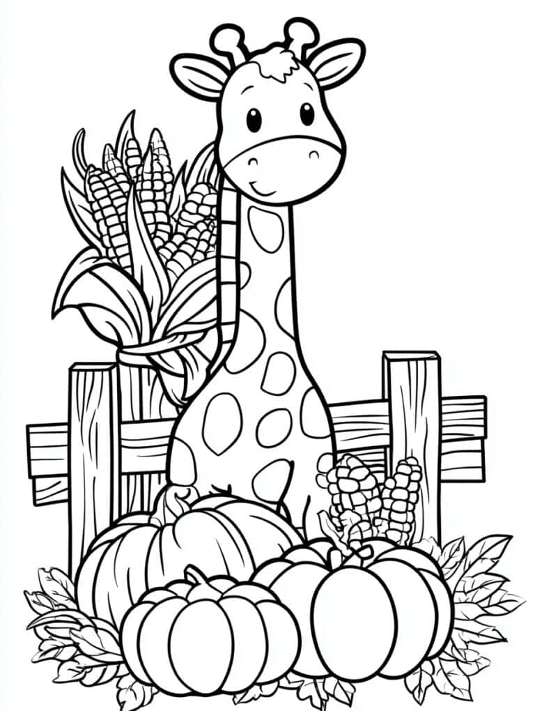 20. Giraffe Decorating with Corn Stalks