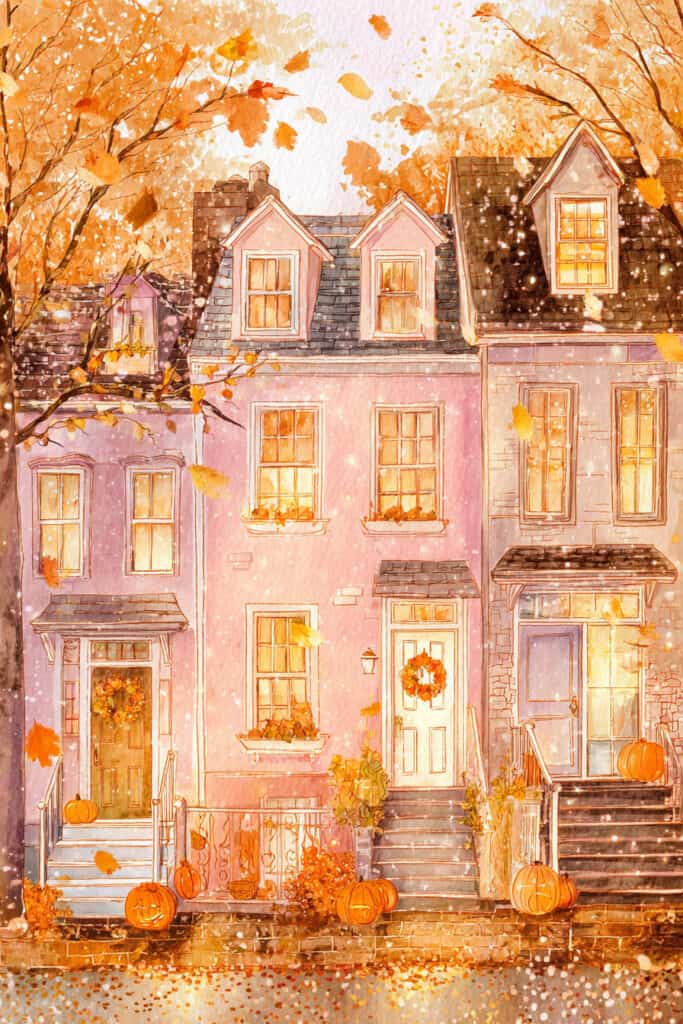 autumn village watercolors