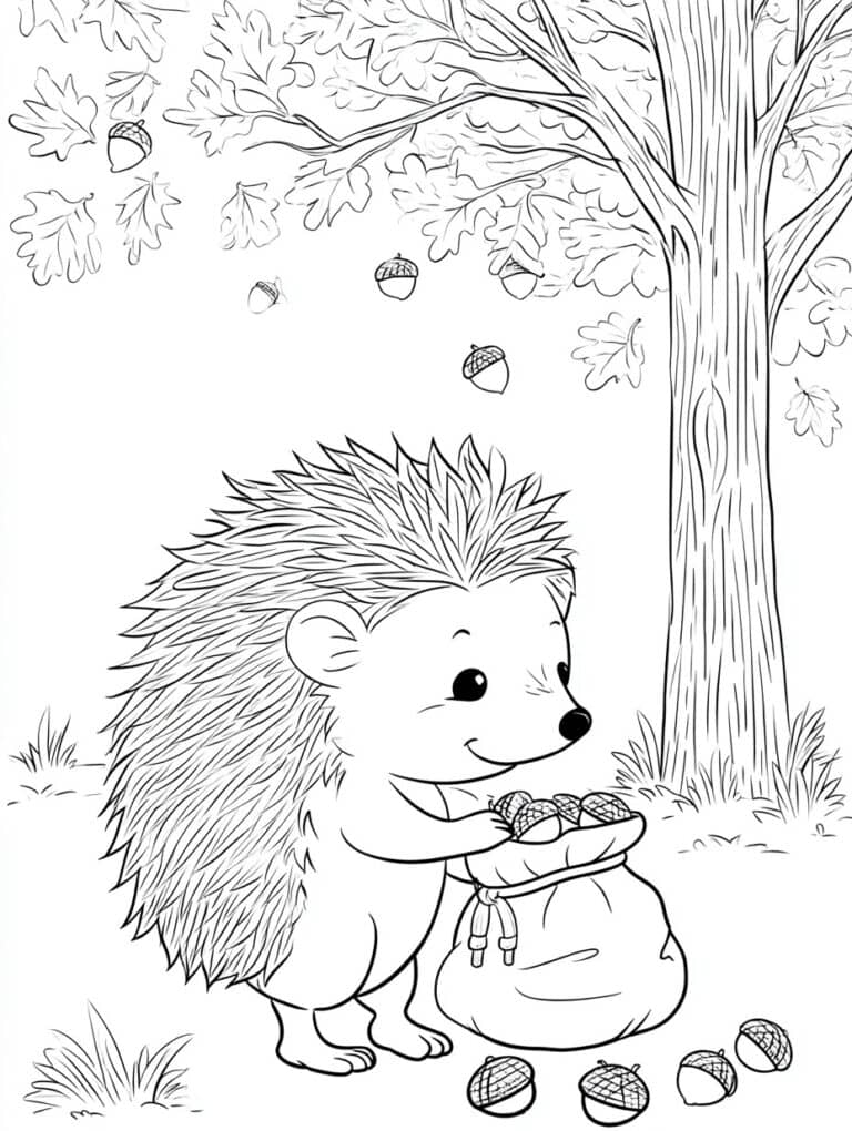 3. Hedgehog Collecting Acorns