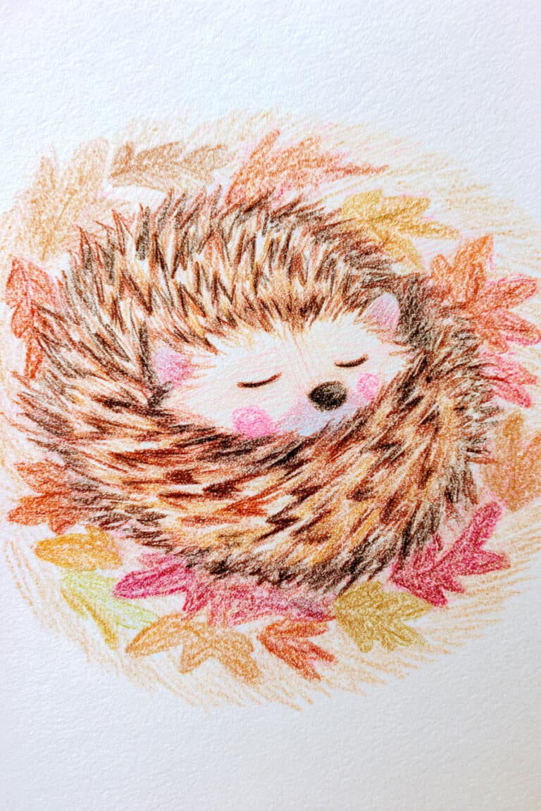 Sleepy Hedgehog in Leaves