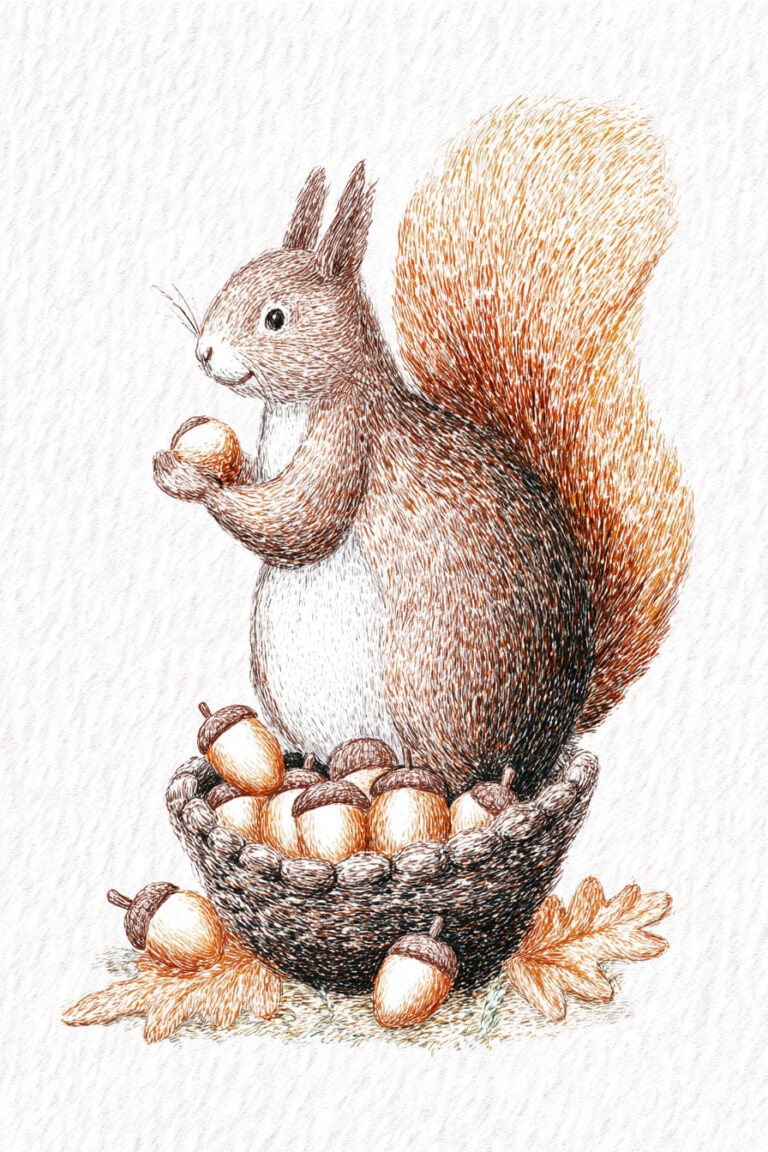 Squirrel with Acorn Stash
