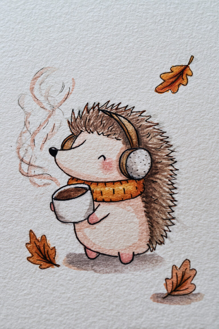 Hedgehog Holding a Steaming Mug
