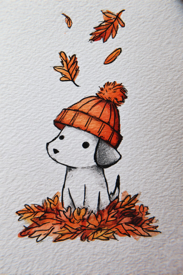 Puppy Sitting On a Pile of Autumn Leaves