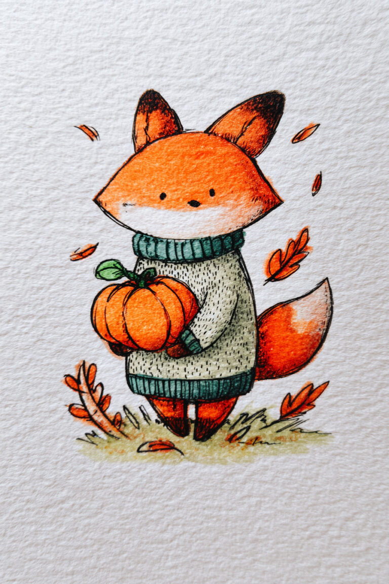 Fox Carrying Pumpkin