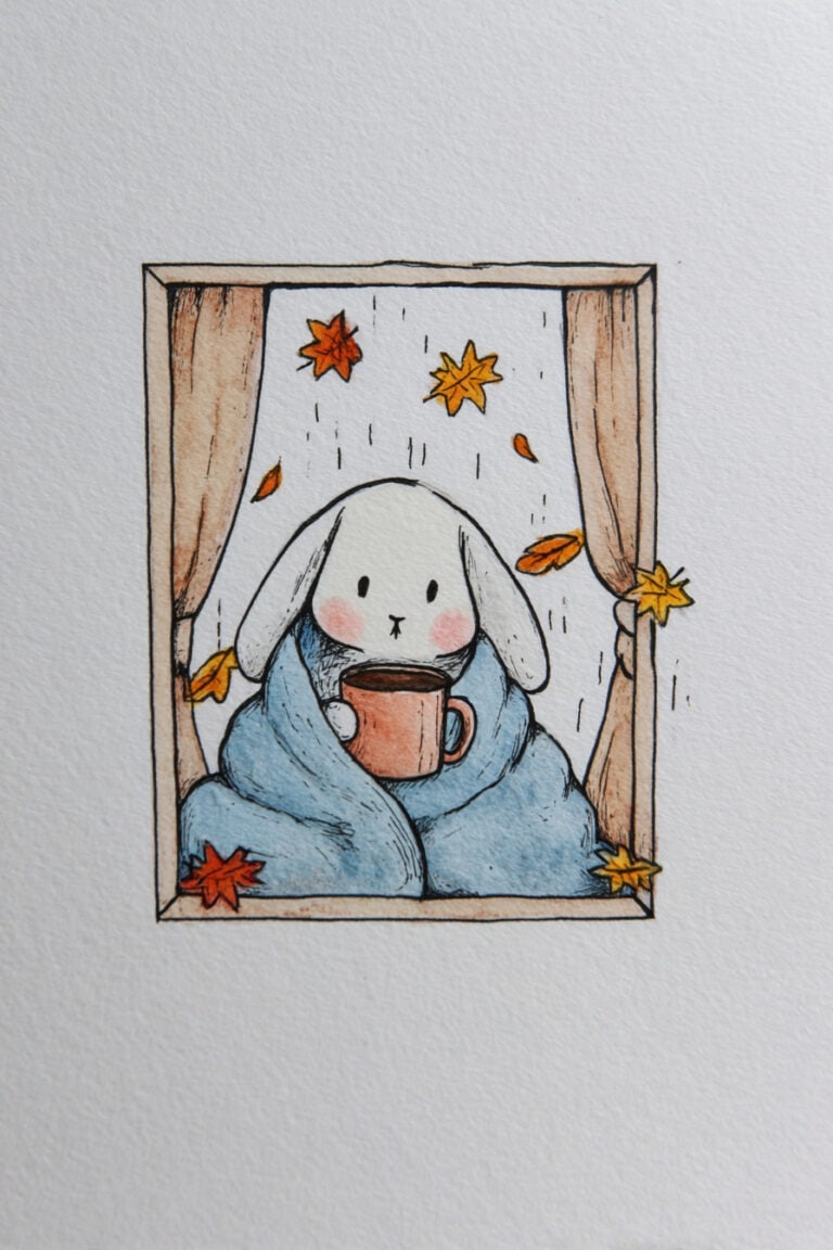 Bunny Drinking Cocoa by Window