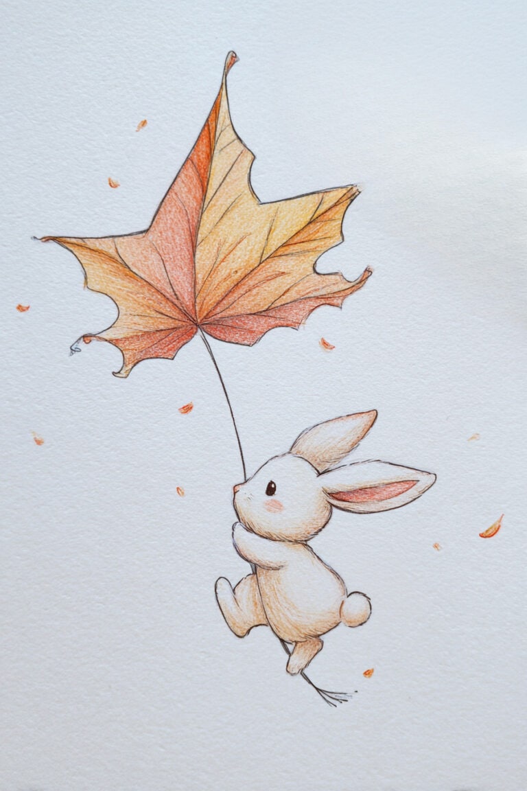 Bunny Flying a Leaf Kite