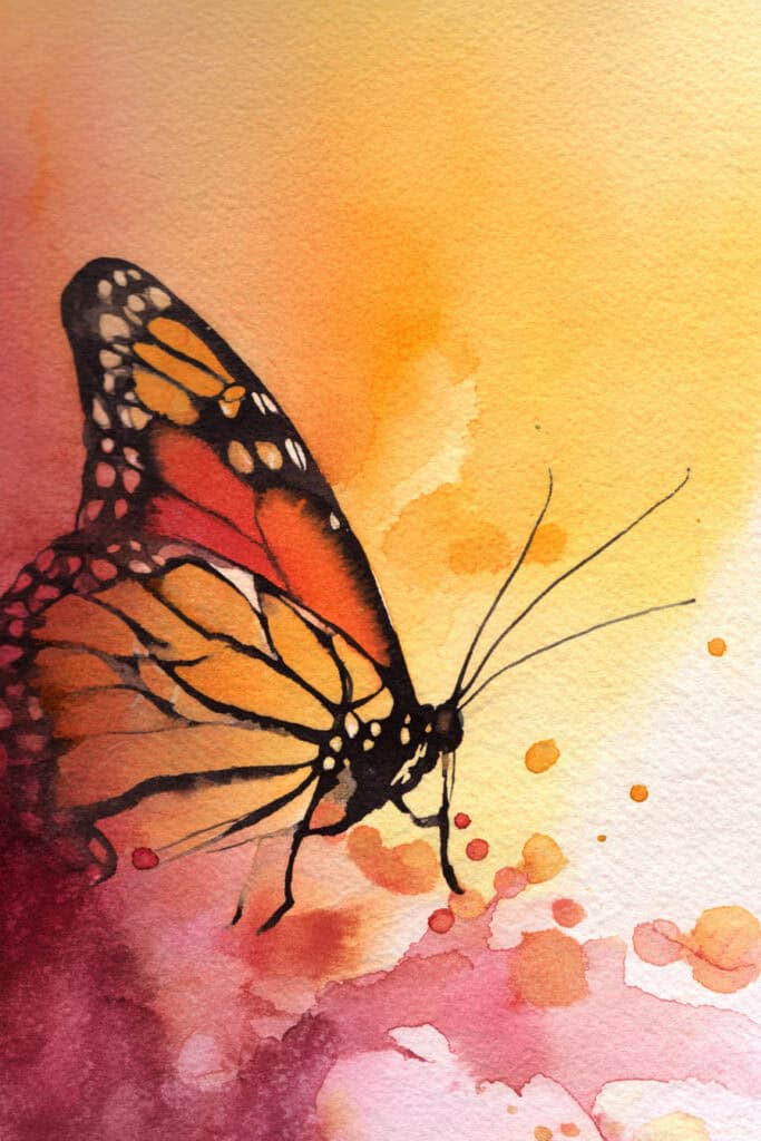 watercolor autumn forest creatures sunset butterfly wings
