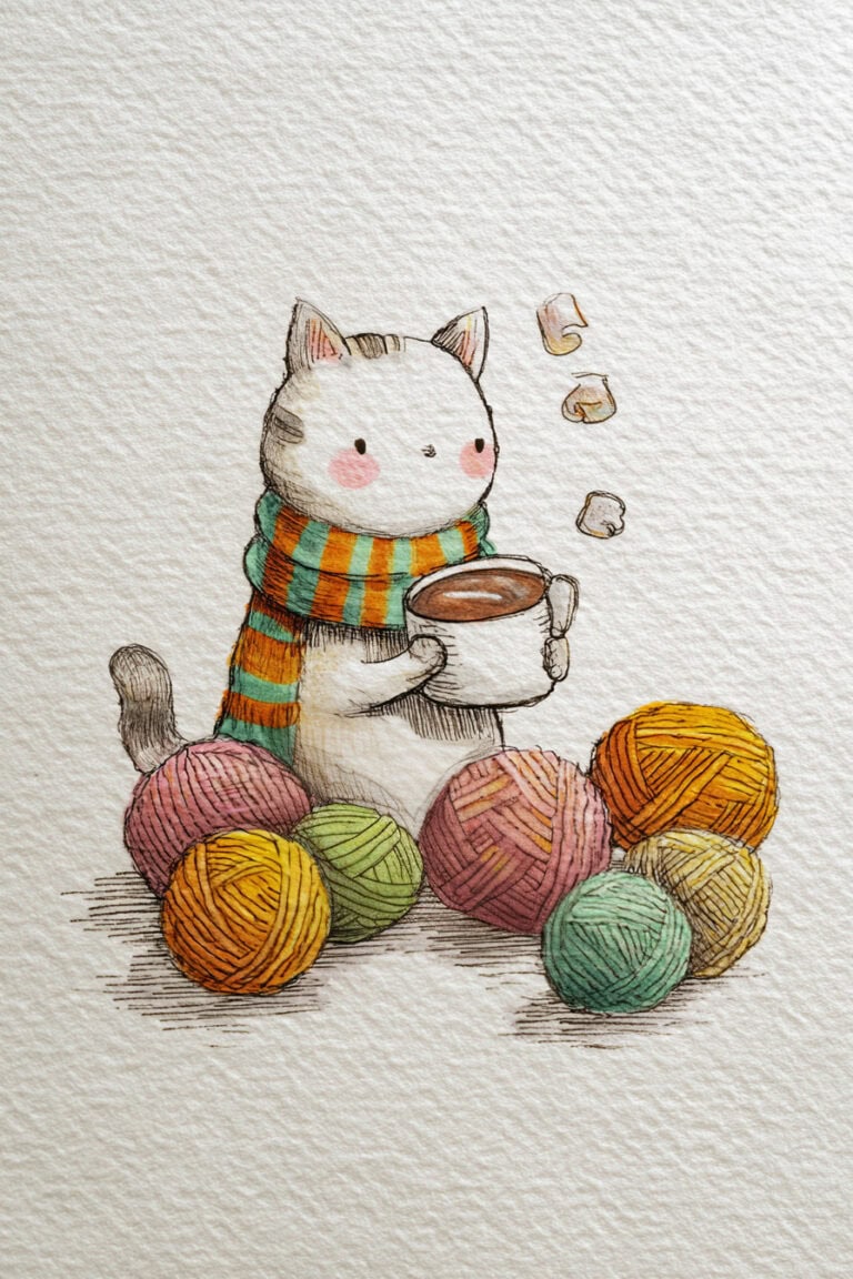Cat Knitting a Scarf