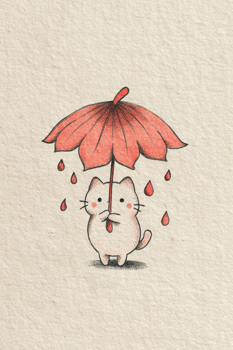Cat with Leaf Umbrella