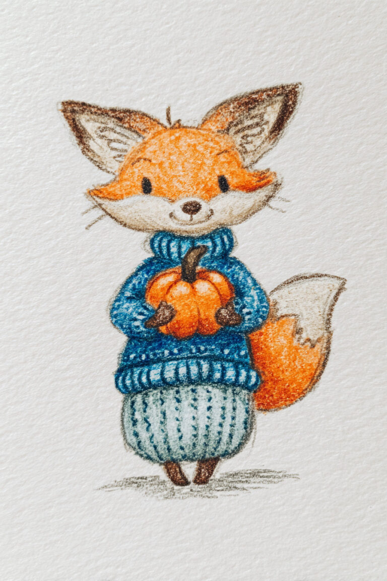 Fox Holding a Pumpkin in a Cozy Sweater