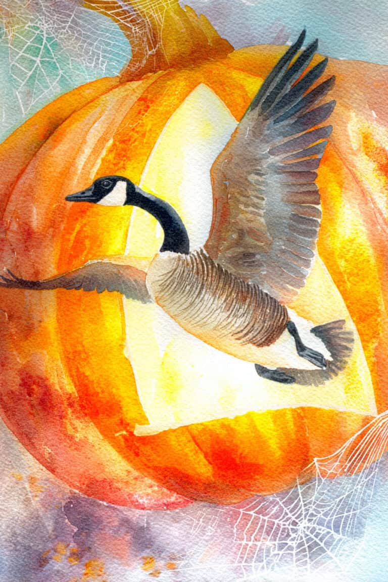 Goose Flying Through Pumpkin Portal