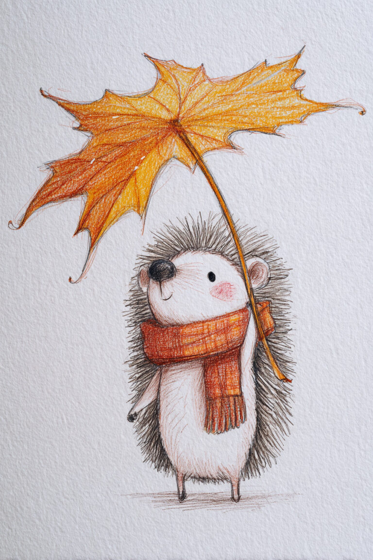Hedgehog Holding a Giant Maple Leaf