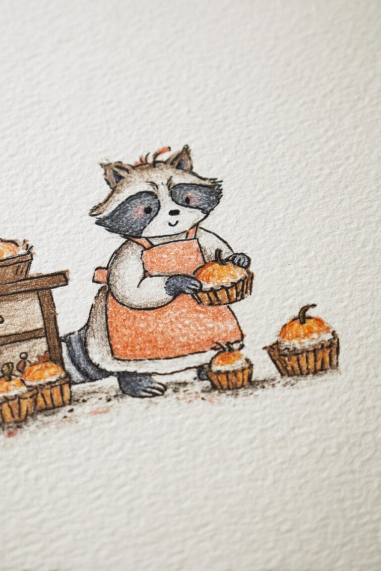 Raccoon Baking Pumpkin Muffins