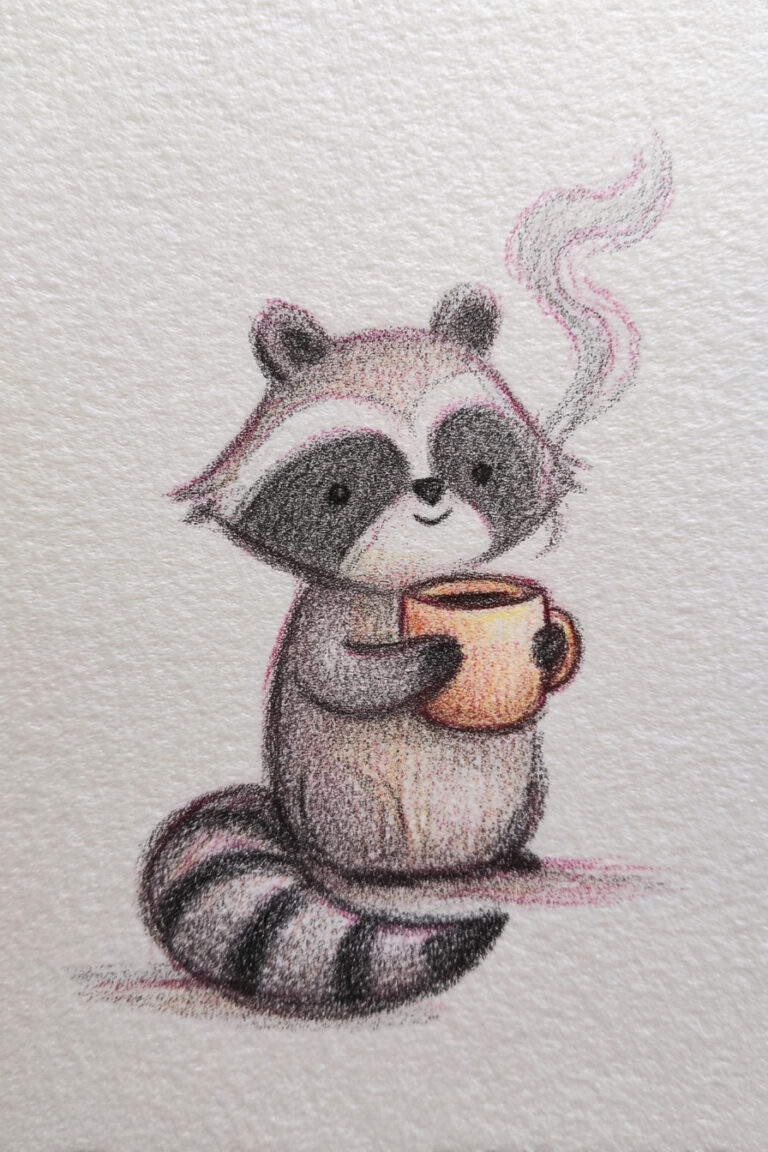 Raccoon Holding a Steaming Cup of Apple Cider