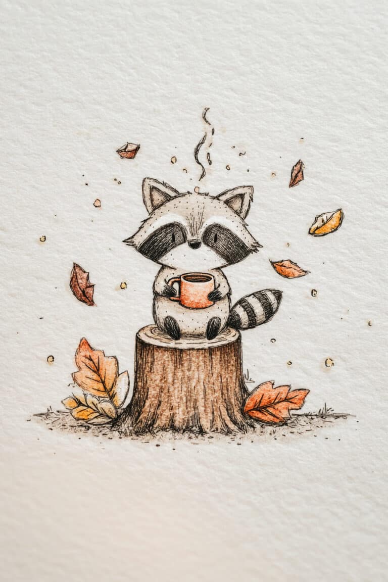 Raccoon with Hot Apple Cider