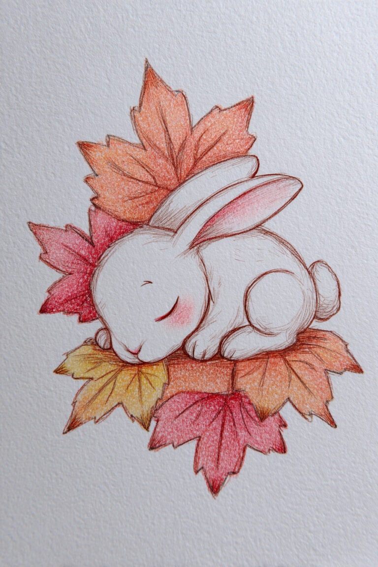 Bunny Sleeping On Leaves