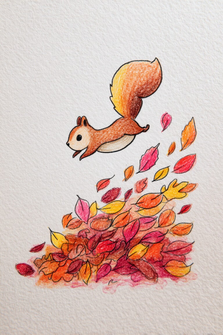 Squirrel Jumping into Leaves