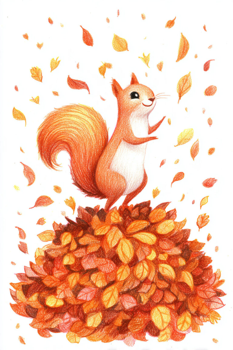 Squirrel Jumping into a Leaf Pile