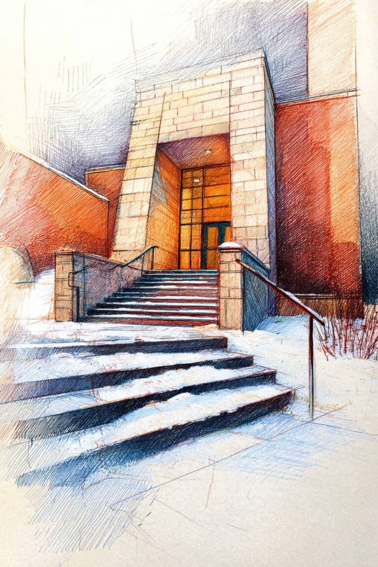 City Library Steps in Winter