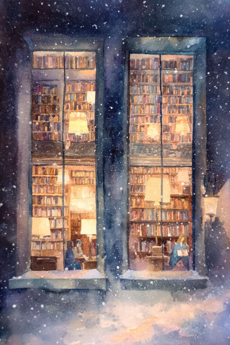 Cozy Library Village Evening