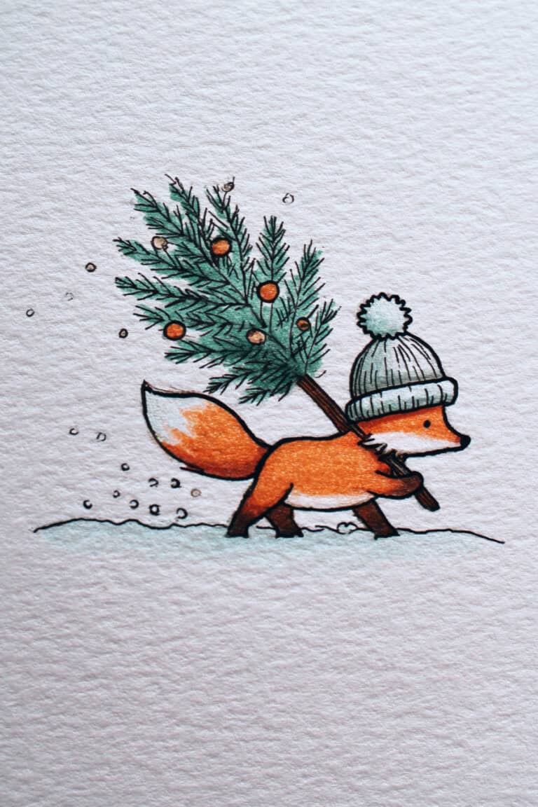 Fox Carrying Mini Christmas Tree