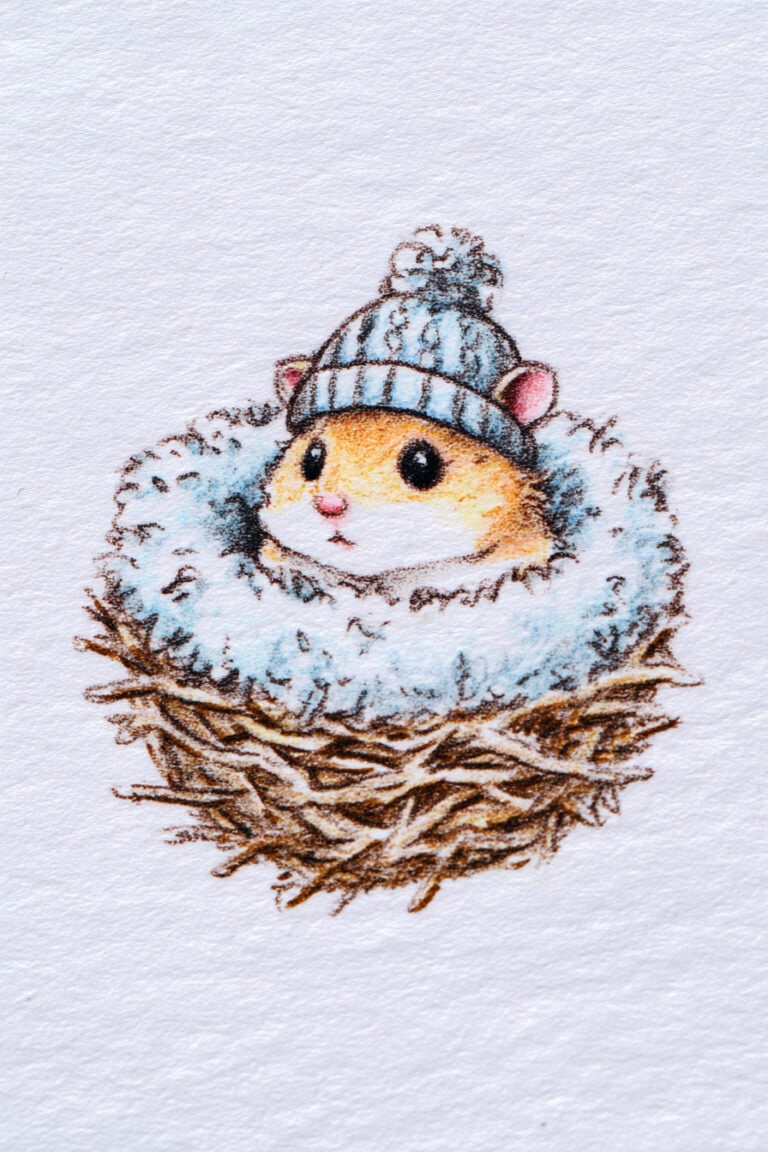 Hamster in Snowy Nest