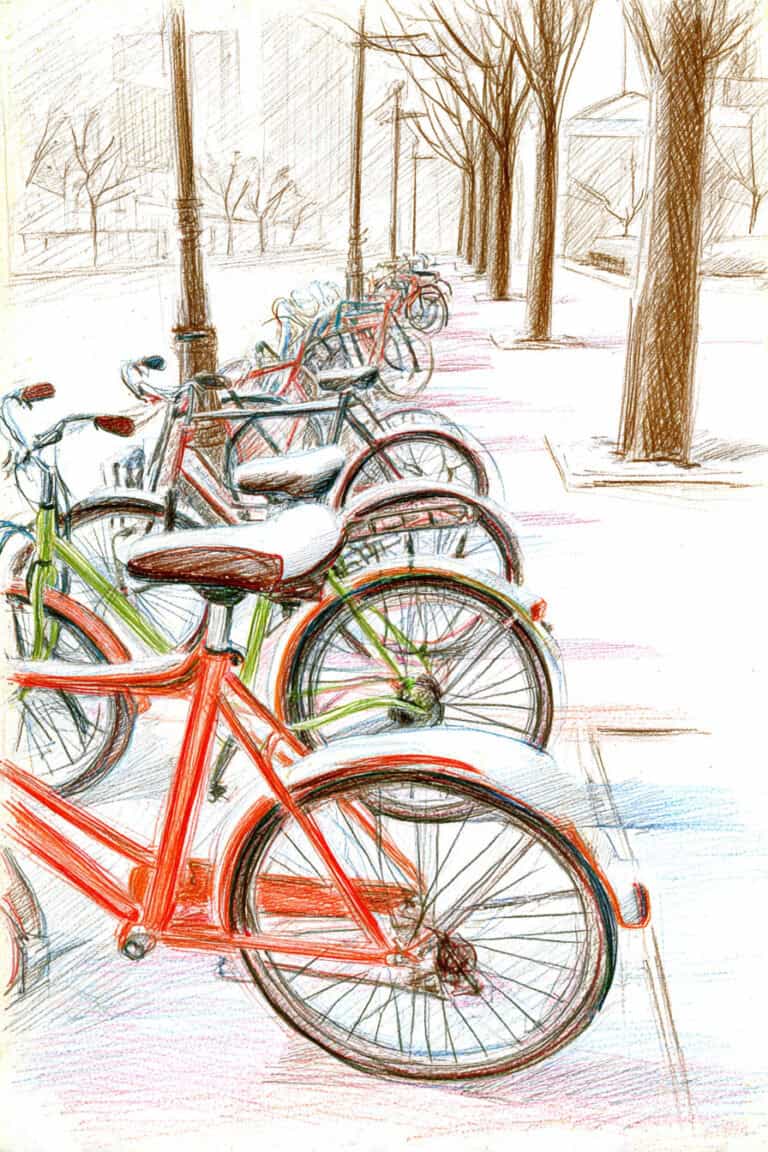 Snowy Bicycle Rack Scene